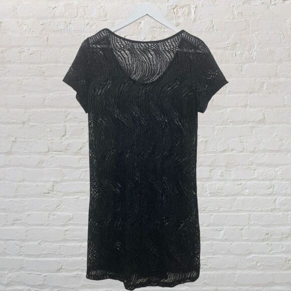 Alexa & Stella Black Crochet Mesh Dress L Swim Cover Up Beach NWT - Picture 3 of 11